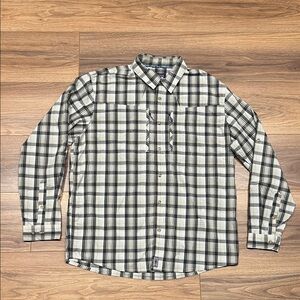 Patagonia Long Sleeve Sun Stretch Shirt Button Down in Gray/Tan Plaid Size Large